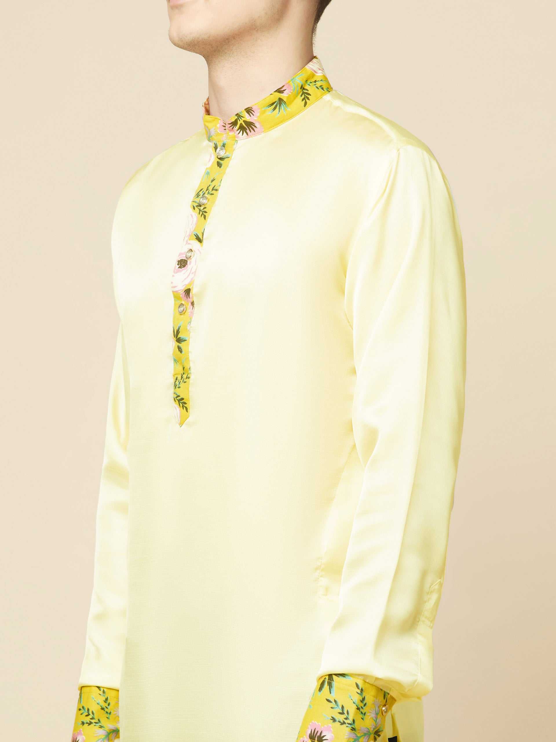 Lime Yellow Art Silk Kurta image 5