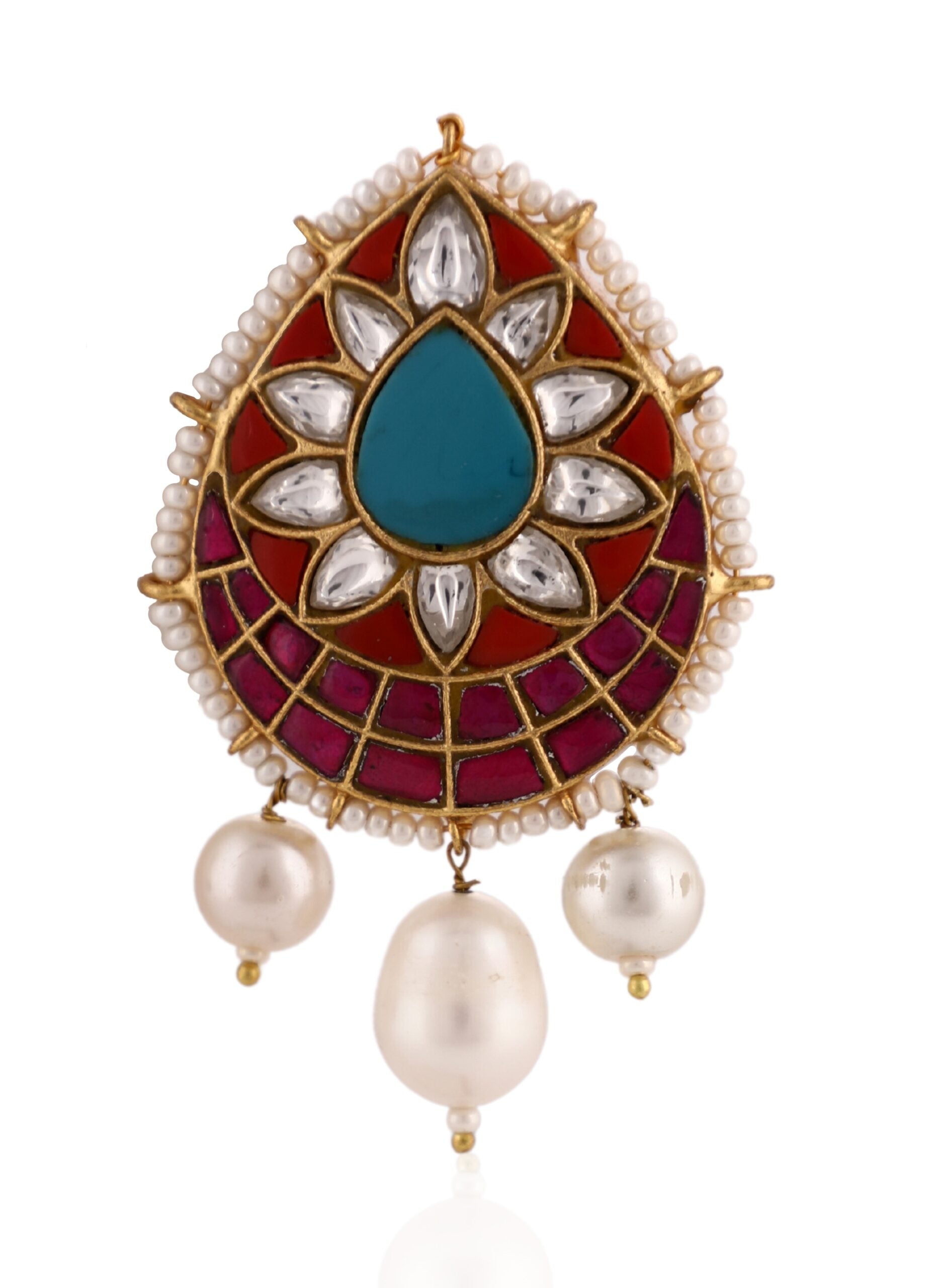 Firozi Pink Stone With Pearl Brooch image 1