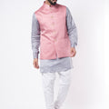 Mauve Bundi Jacket With Grey Kurta Set image 0