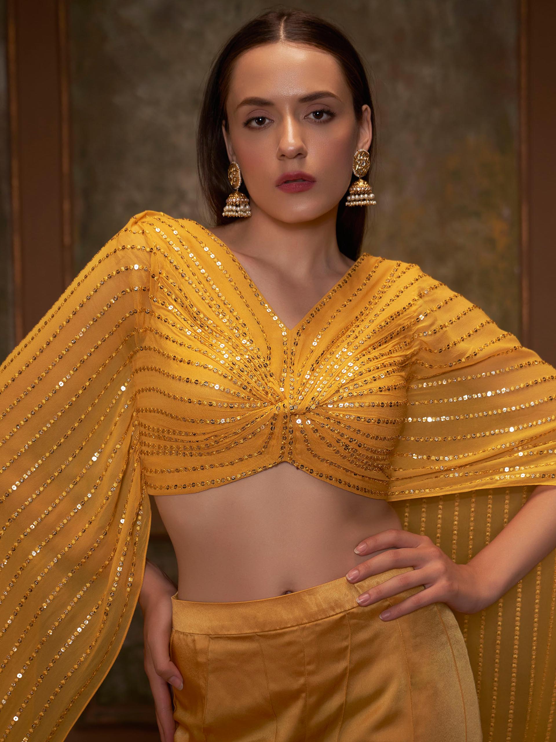 Yellow Butterfly Drape Top Set image 1