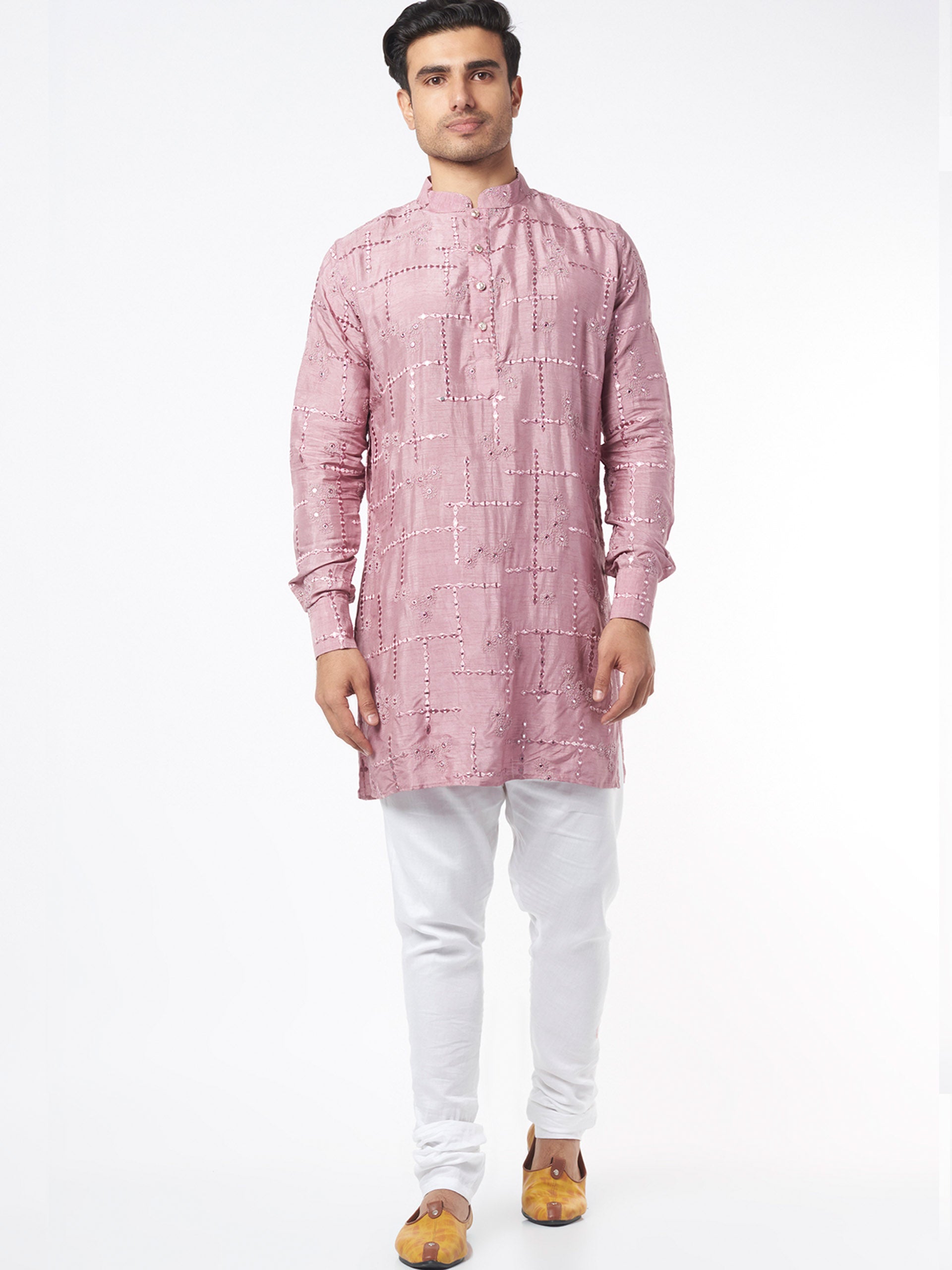 Pink Silk Kurta Set - XL image