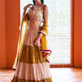 Mustard and Ivory Tiered Lehenga Set image 0