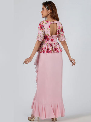 Light Pink Draped Skirt Set image 2