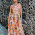 Coral Peach Printed &amp; Pleated Jumpsuit image 0