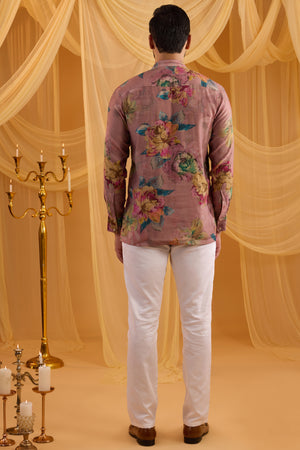 Lilac Floral Print Indowestern Set image 2
