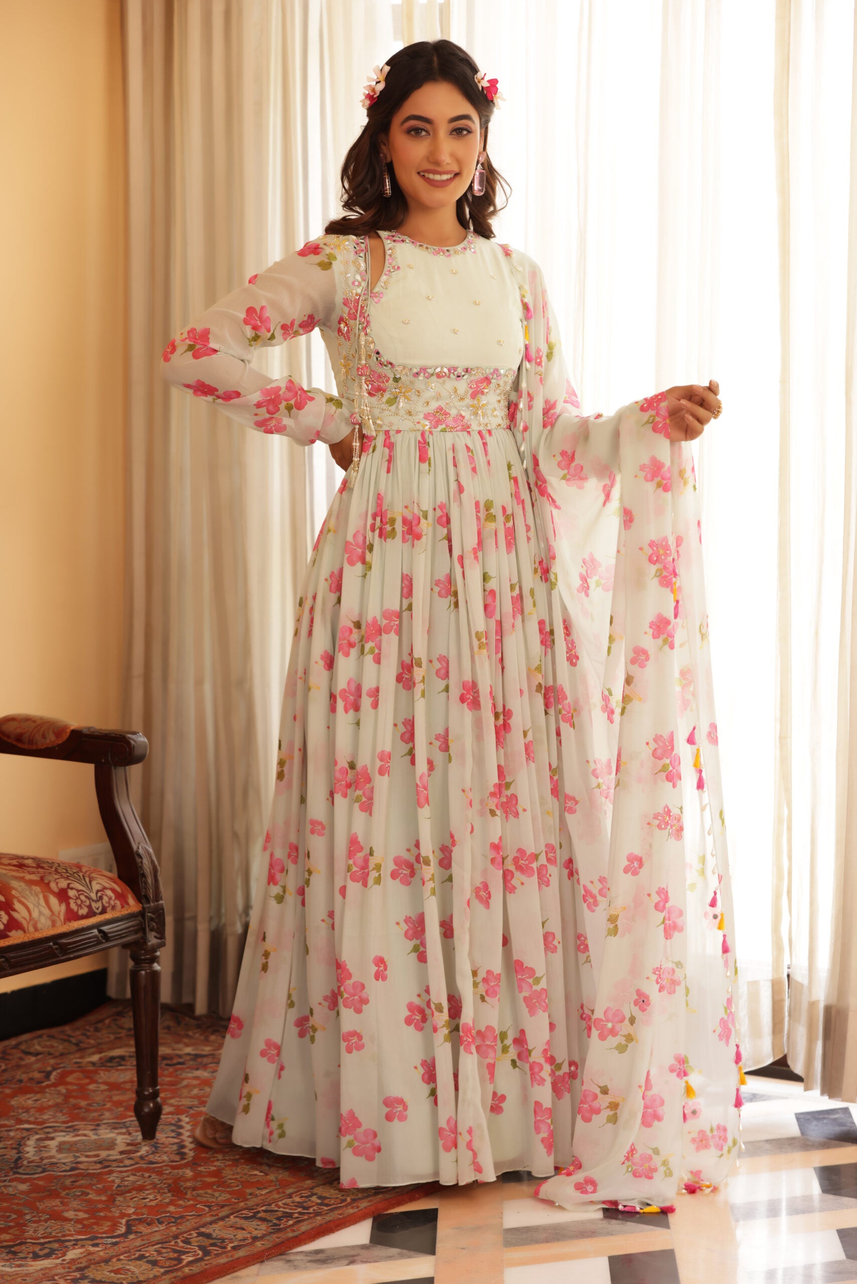 Floral Printed Chiffon Anarkali image 6