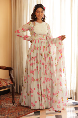 Floral Printed Chiffon Anarkali image 6