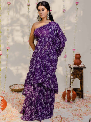 Purple Pre Draped Saree Se - XL image