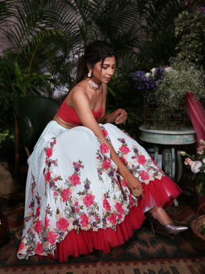 Pink Blouse with Powder Blue Lehenga image 3