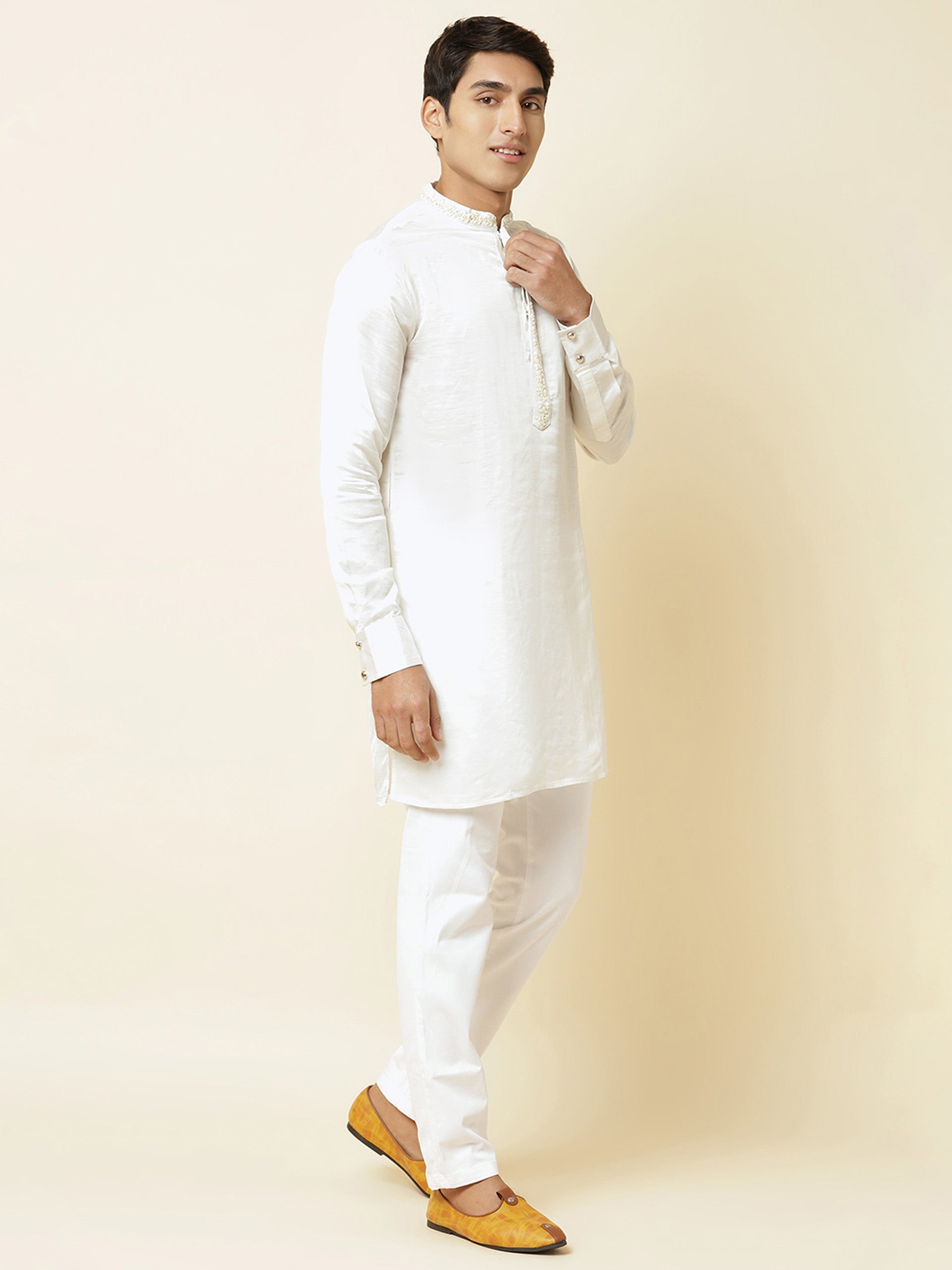 White Satin Kurta - L image