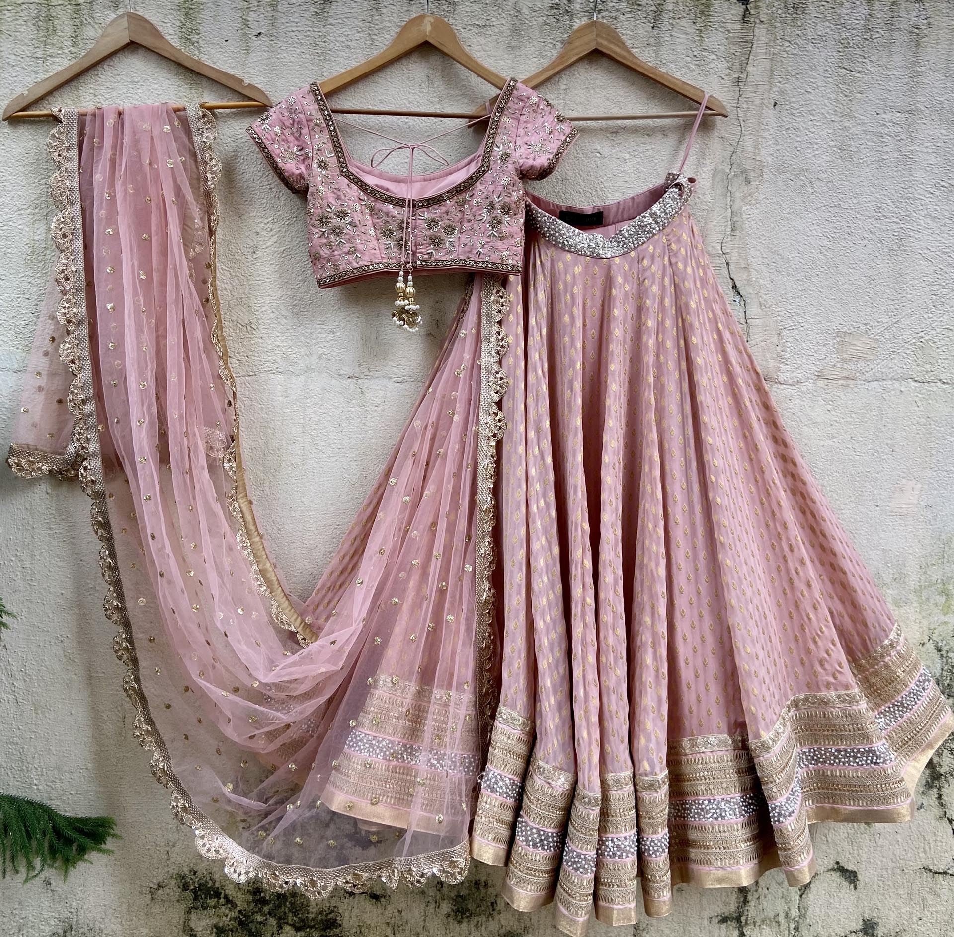 Nude Pink Embroidered Lehenga Set image 2