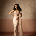 Pre Draped Baby Pink Hand Embroidered Net & Satin Saree image 0
