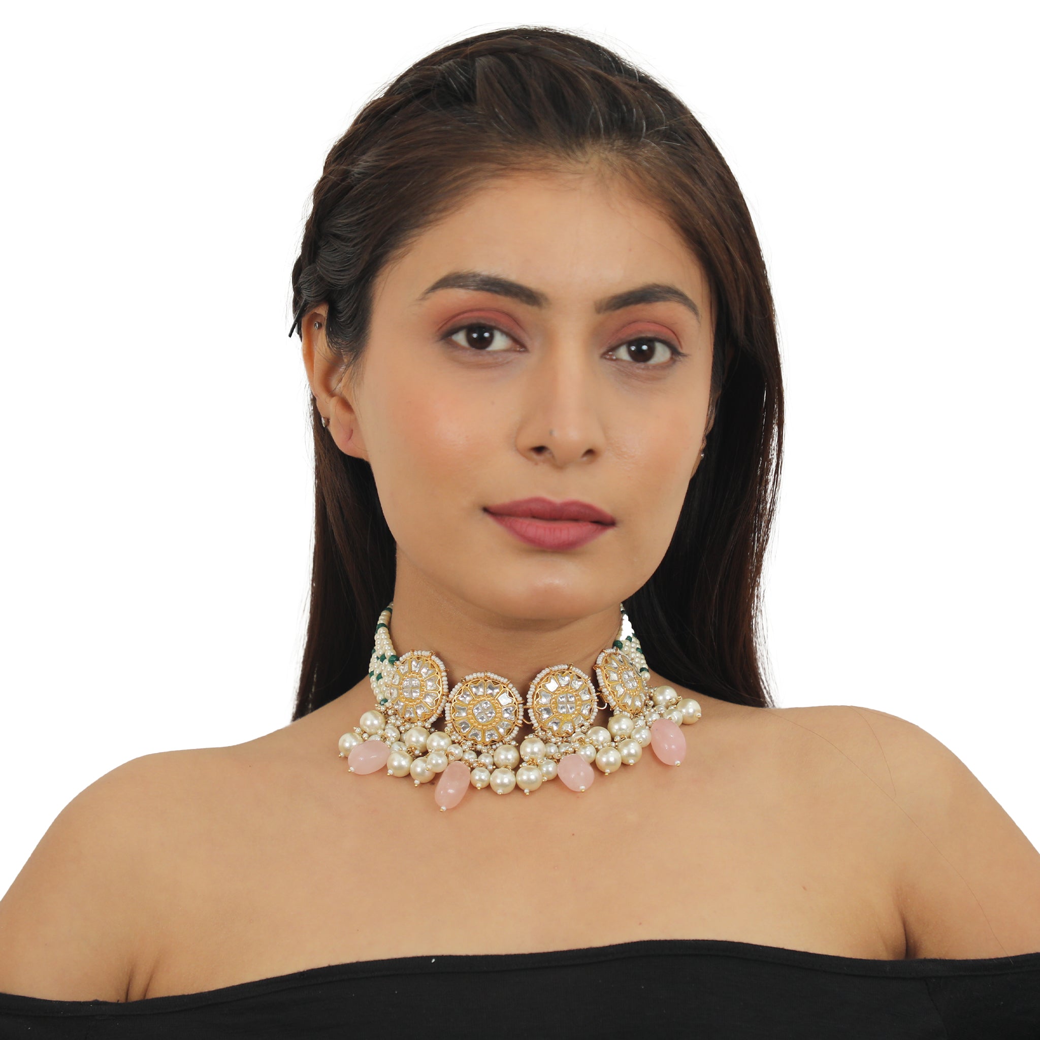 22KT Gold Pated Jadtar Stone Necklace Set image 5