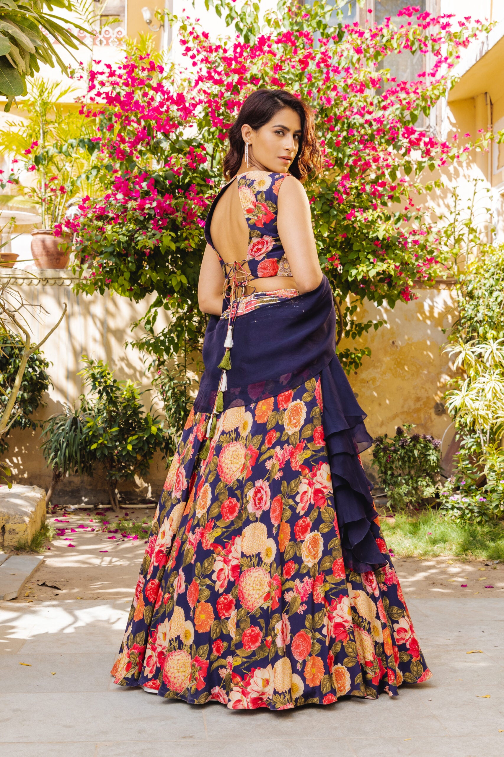 Purple Georgette Floral Lehenga Set image 3