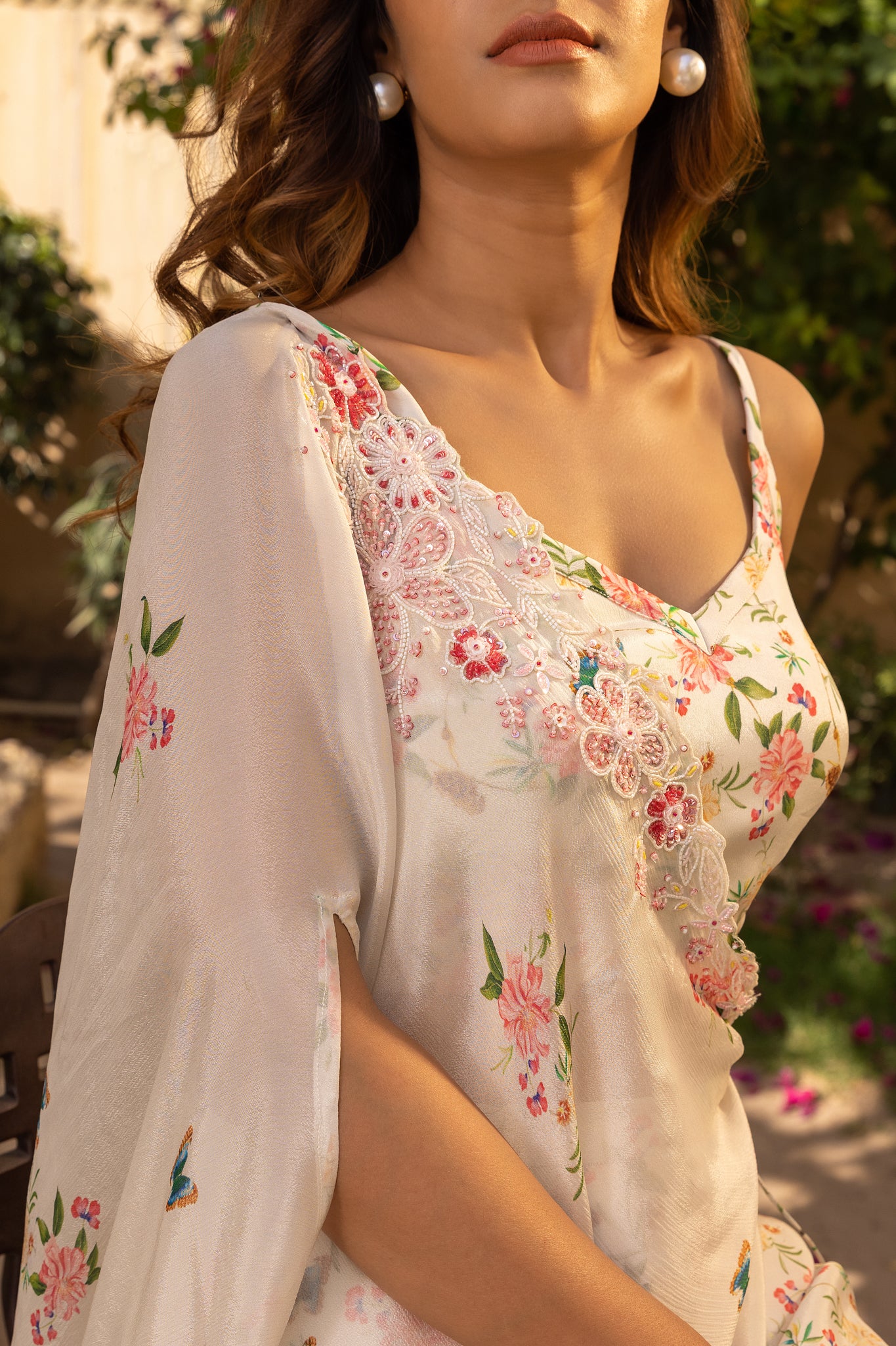 Off-White Crepe Georgette Embroidered Co-Ord Set image 7