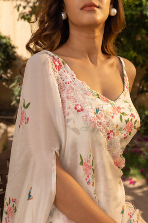 Off-White Crepe Georgette Embroidered Co-Ord Set image 7