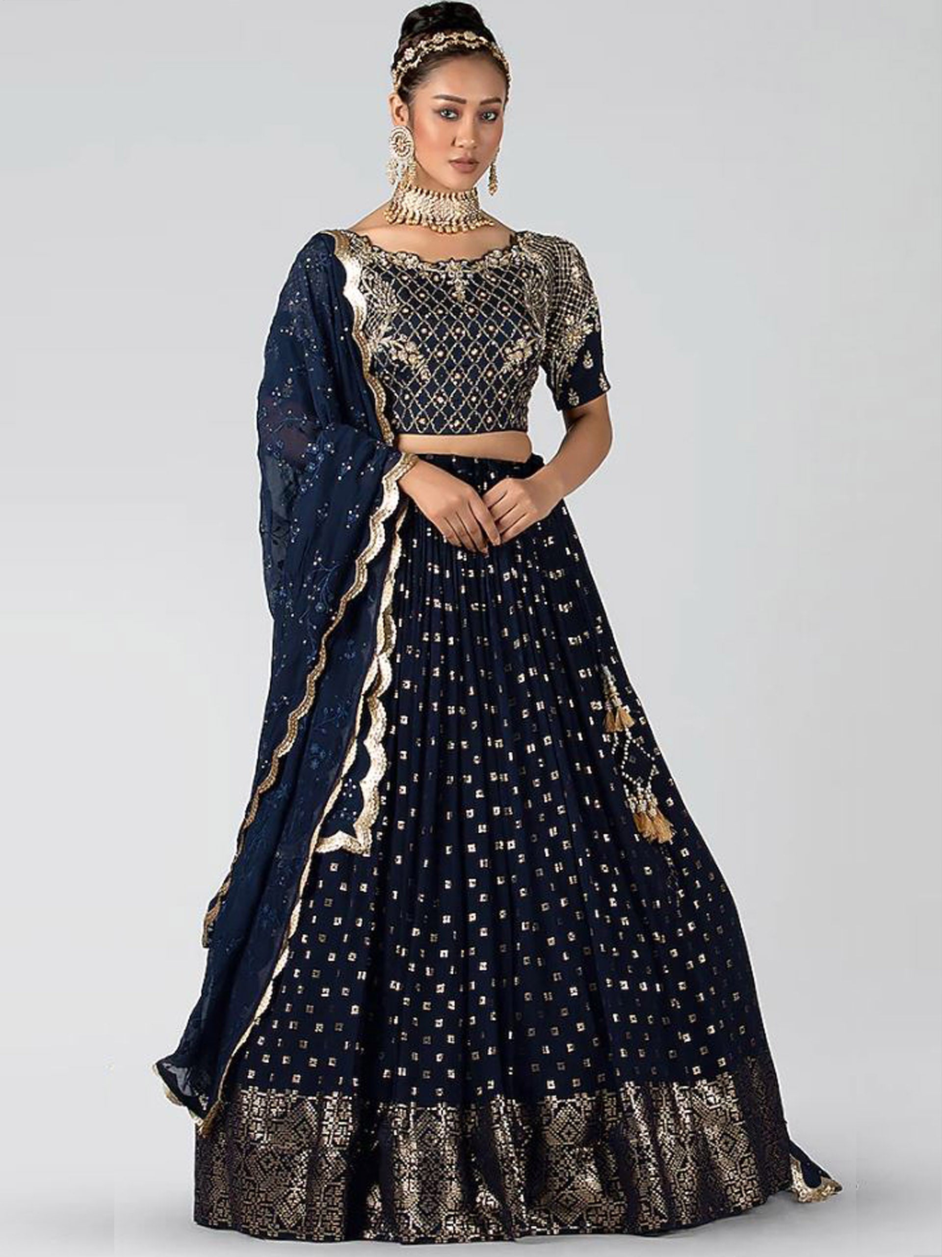 Dark Blue Embroidered Lehenga Set - Custom image