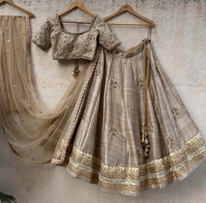 Tan Embroidered Lehenga Set - M image
