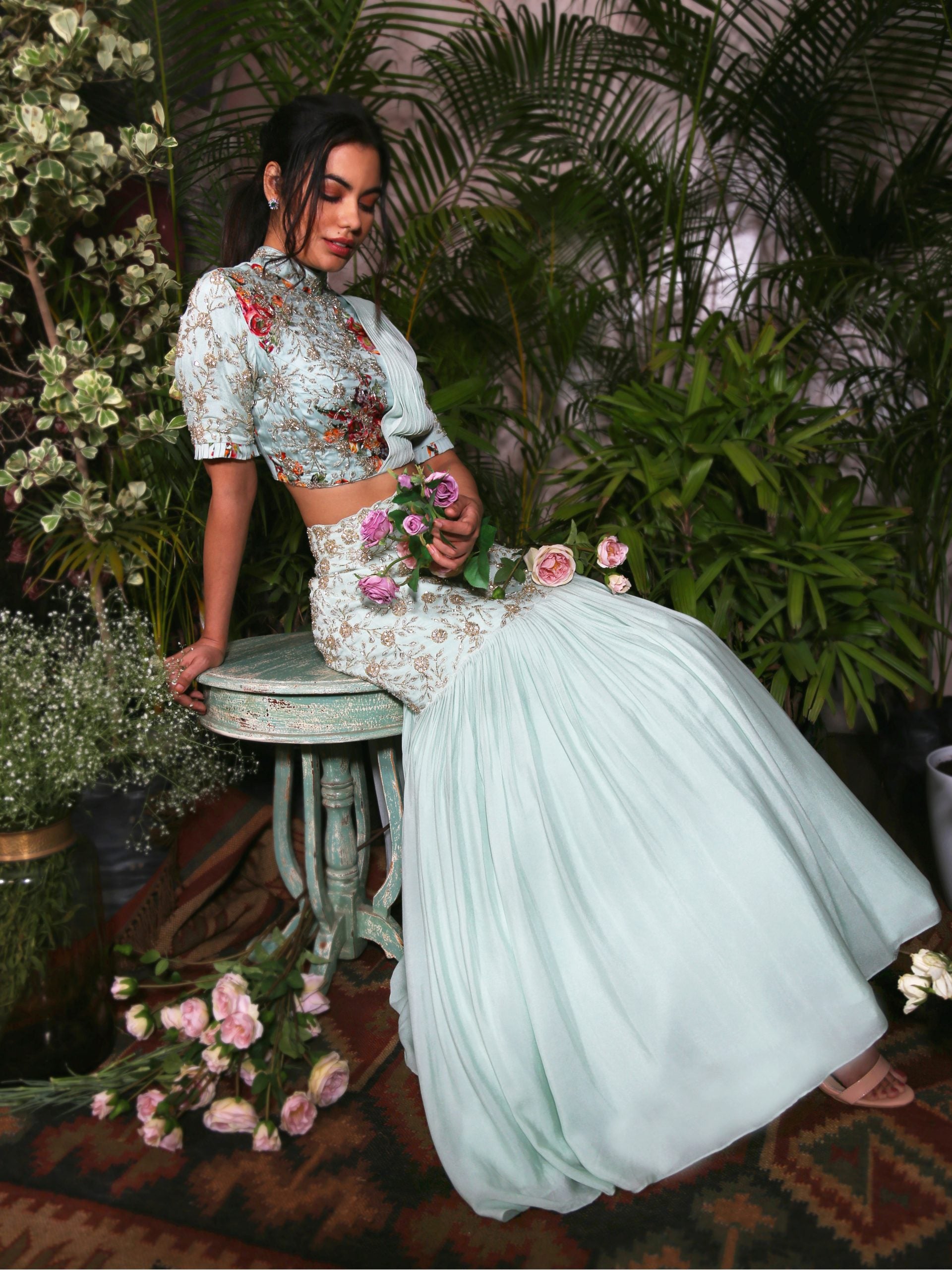 Sea Green Silhouette Lehenga image 1