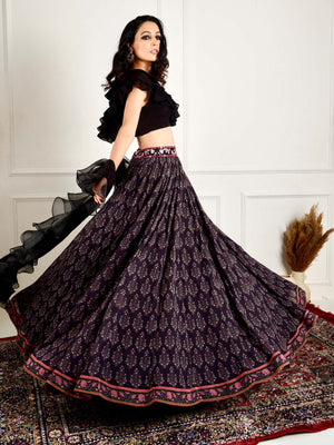 Black Imaara Printed Lehenga Set image 11