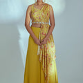 Yellow Floral Pre Draped Dupatta Set image 0