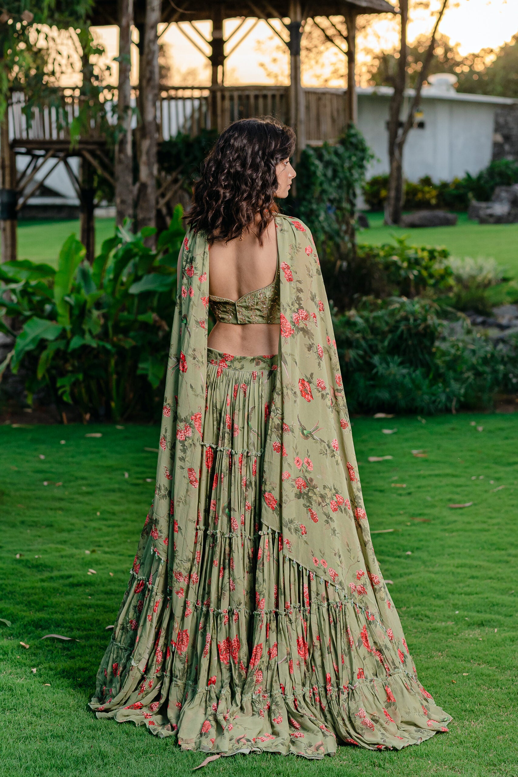 Pista Green Printed &amp; Embroidered Lehenga Set image 2