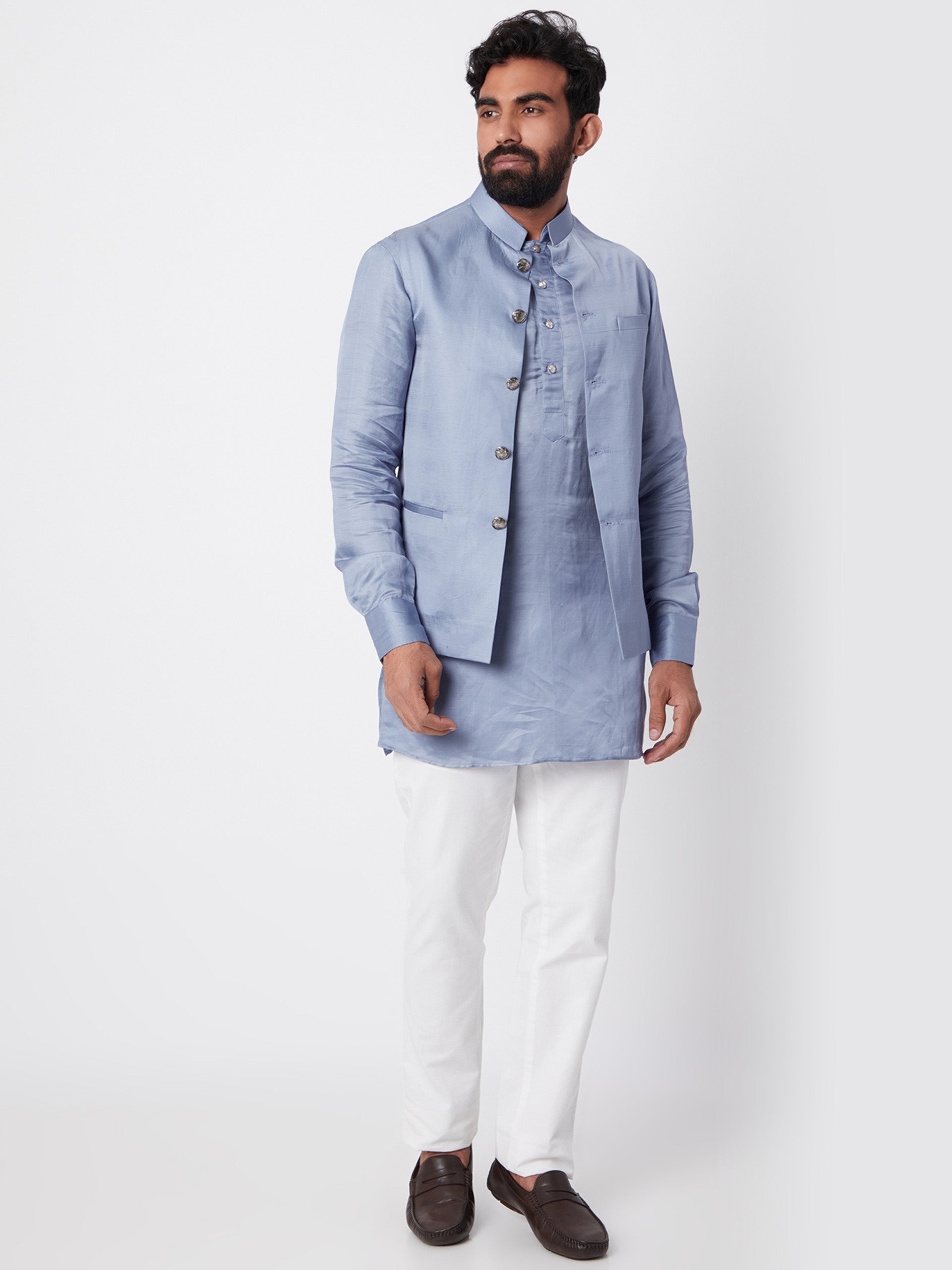 Sky Blue Bundi Jacket Set - L image