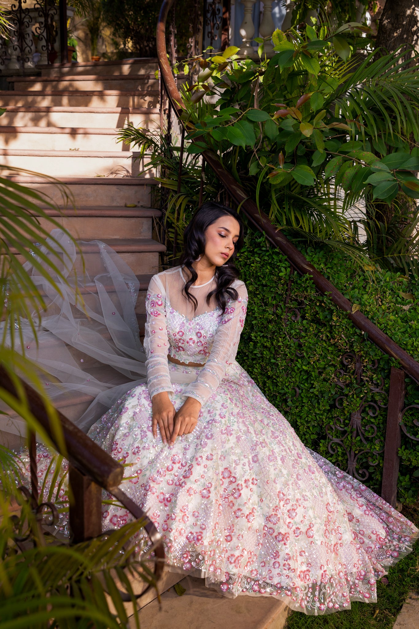 Off-White Net Embroidered Lehenga Set image 3