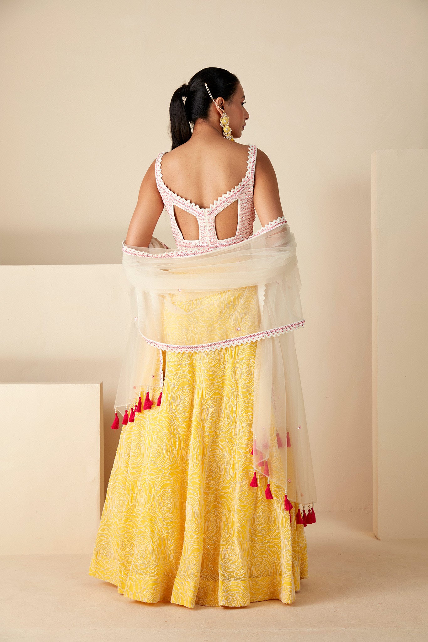 Yellow and White Lehenga Set image 4