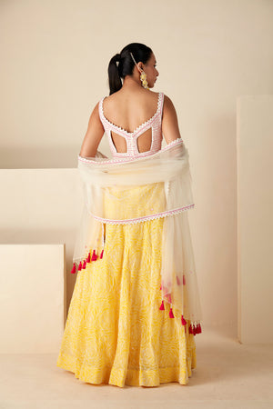 Yellow and White Lehenga Set image 4