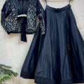 Black Raw Silk Lehenga Set with Handprinted Jacket image 0