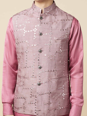 Mauve Kurta Bundi Jacket Set image 5