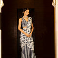 White and Blue Printed Saree Set image 0