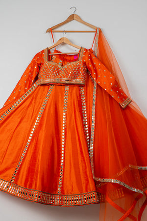 Persimmon Mirror Lehenga Set - S image