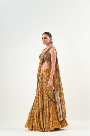 M PRE STITCHED SAREE PAIRED WITH EMBROIDERED BLOUSE image 2