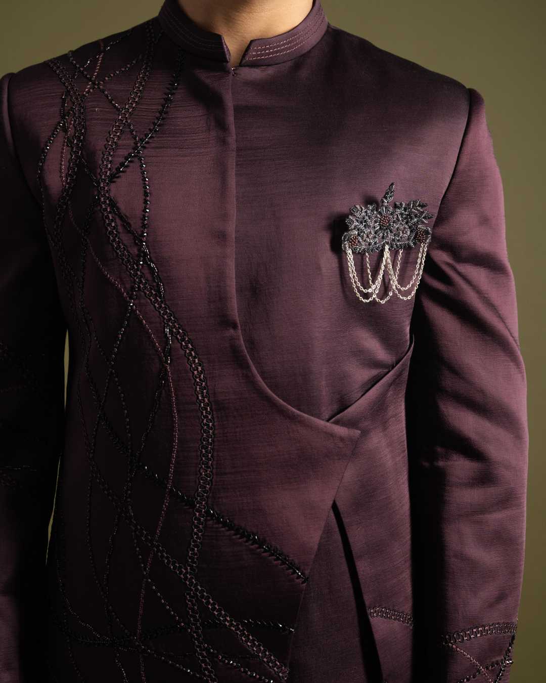 Wine Colour Achkan Set image 5