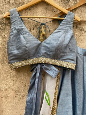 Grey Lehenga set with Hand-painted Dupatta image 5