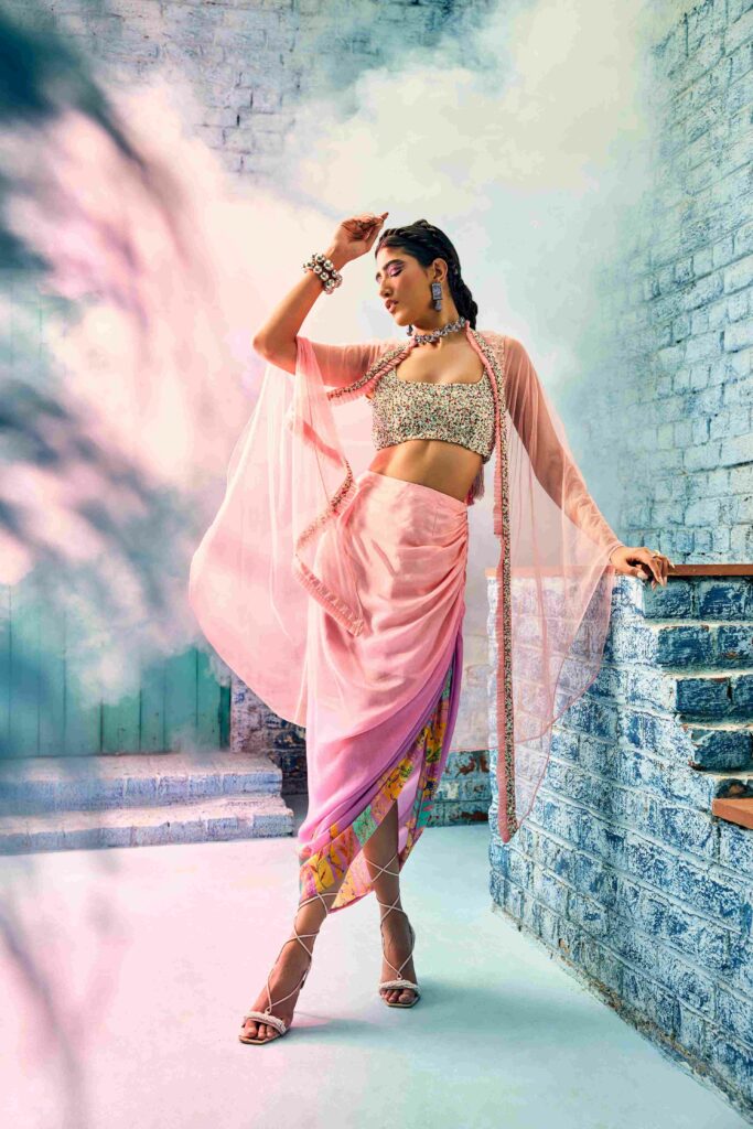 Ombre Print Skirt with Cape And Bustier image 1