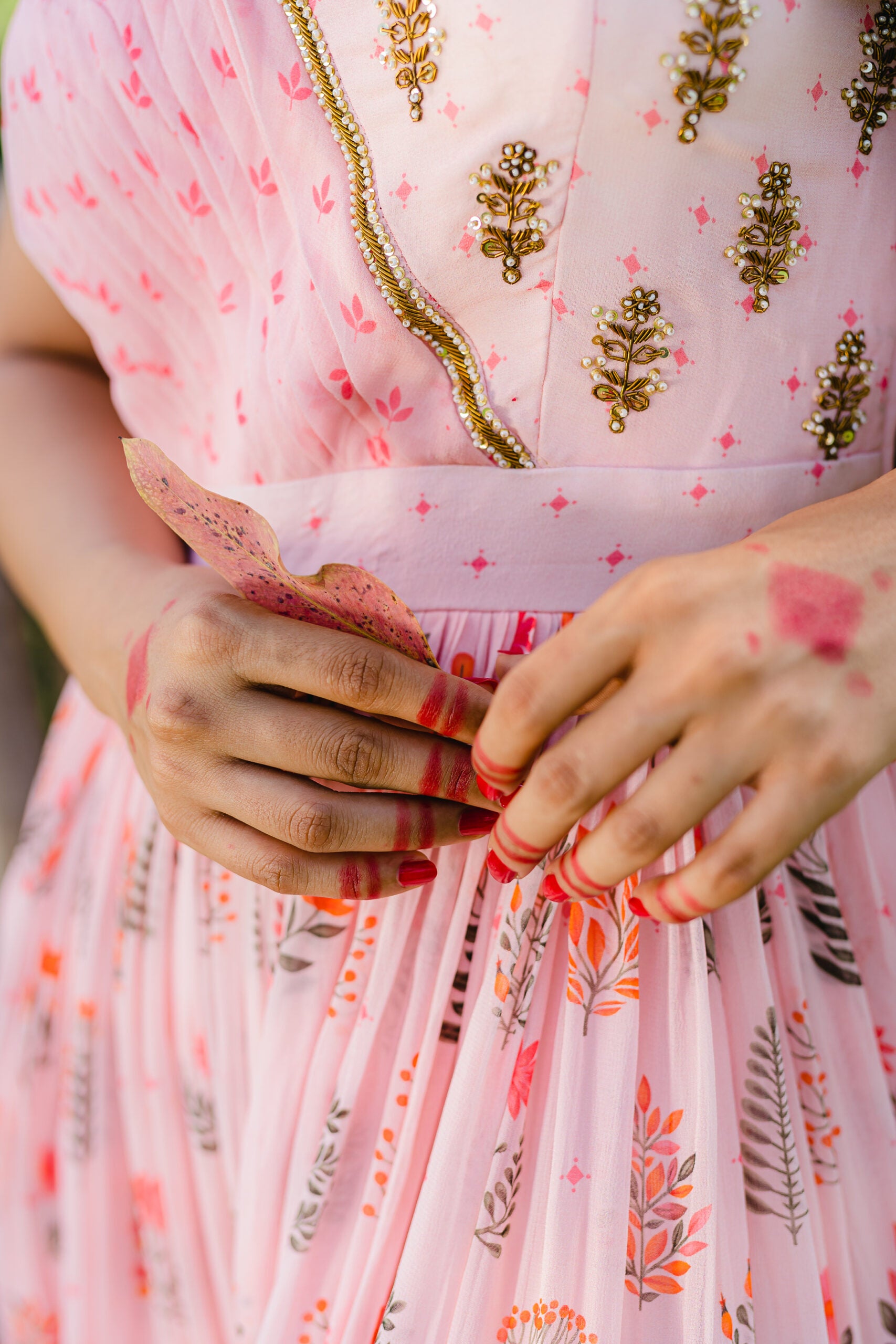 Blush Pink Floral Printed Embroidered Gown image 1
