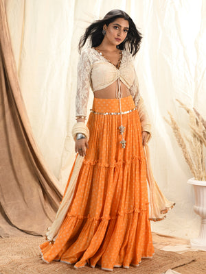 Mango Bandhni Lehenga Set - Custom image