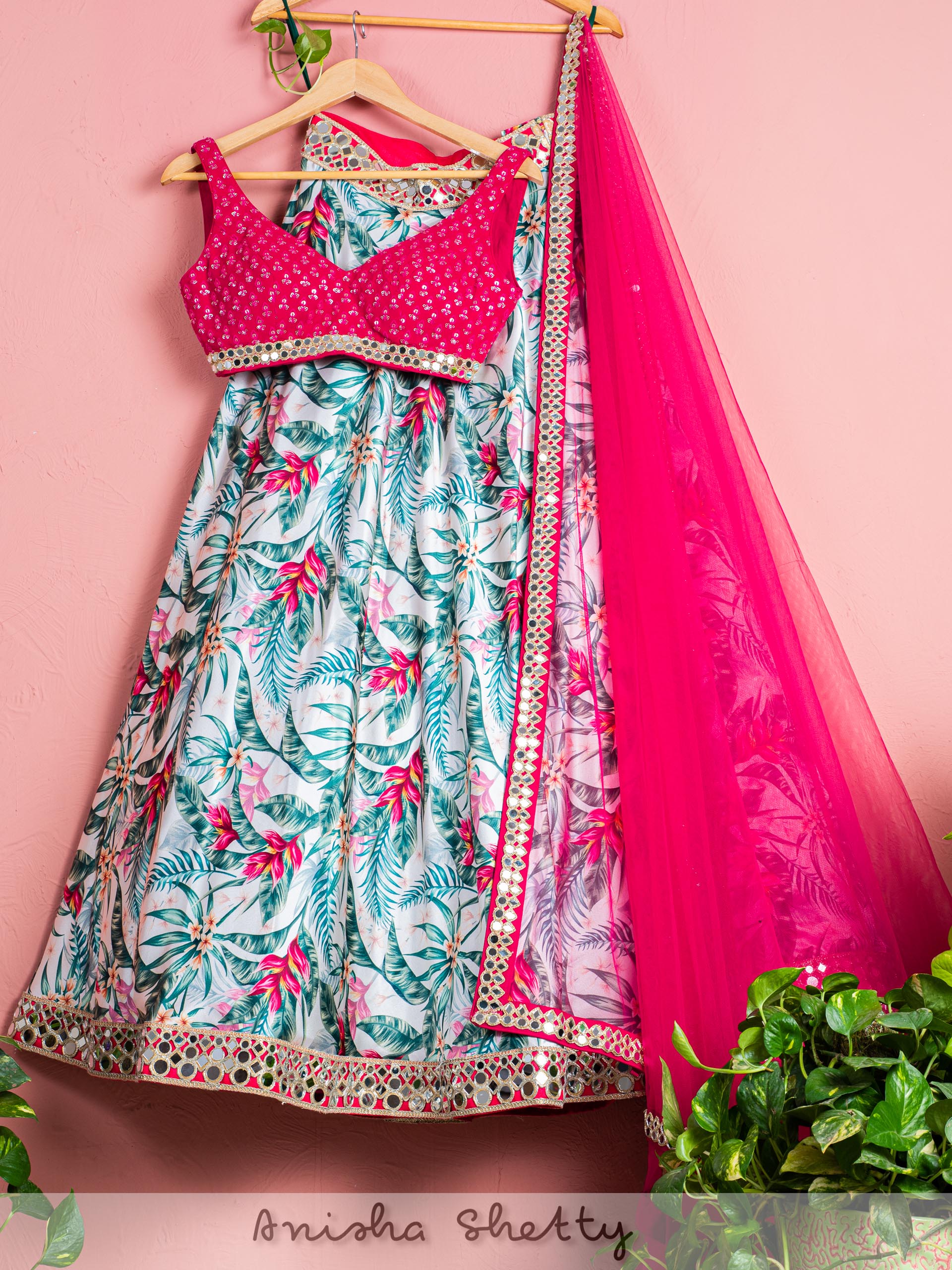 Tropical Print Mirror Lehenga Set image 0
