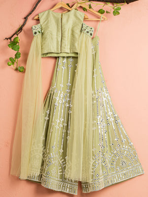 Sage Green Mirror Sharara Set image 6