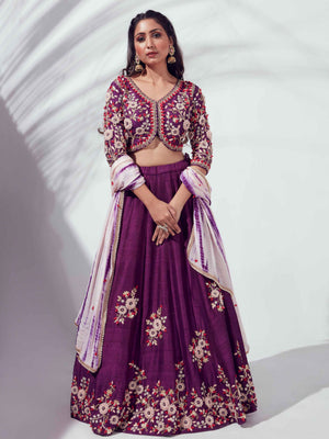 Purple Floral Lehenga Set - M image