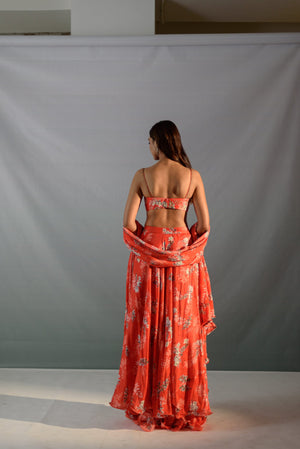 Scarlet Red Floral Lehenga Set image 4