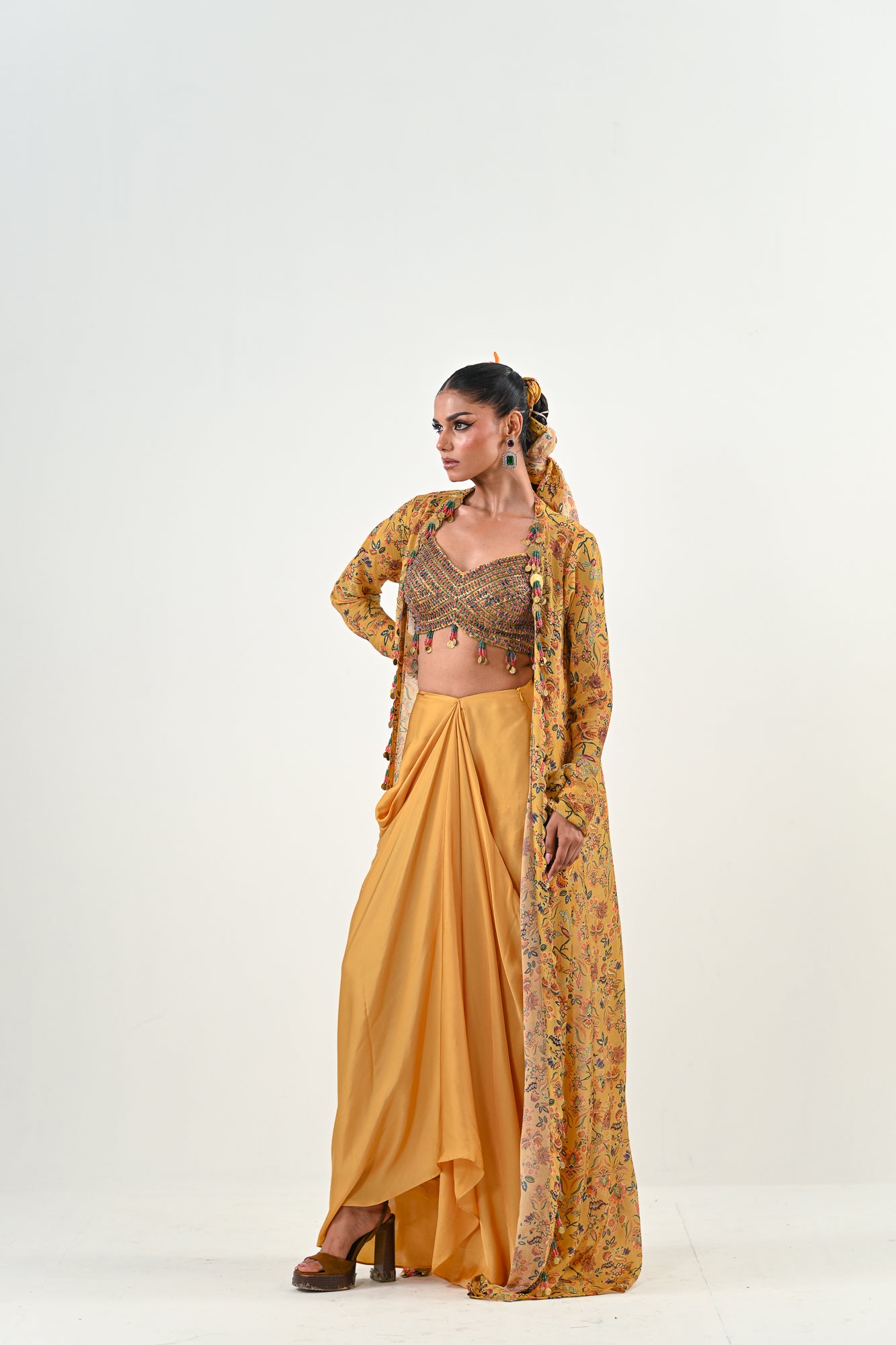 M YELLOW DHOTI WITH EMBROIDERED JACKET image 4