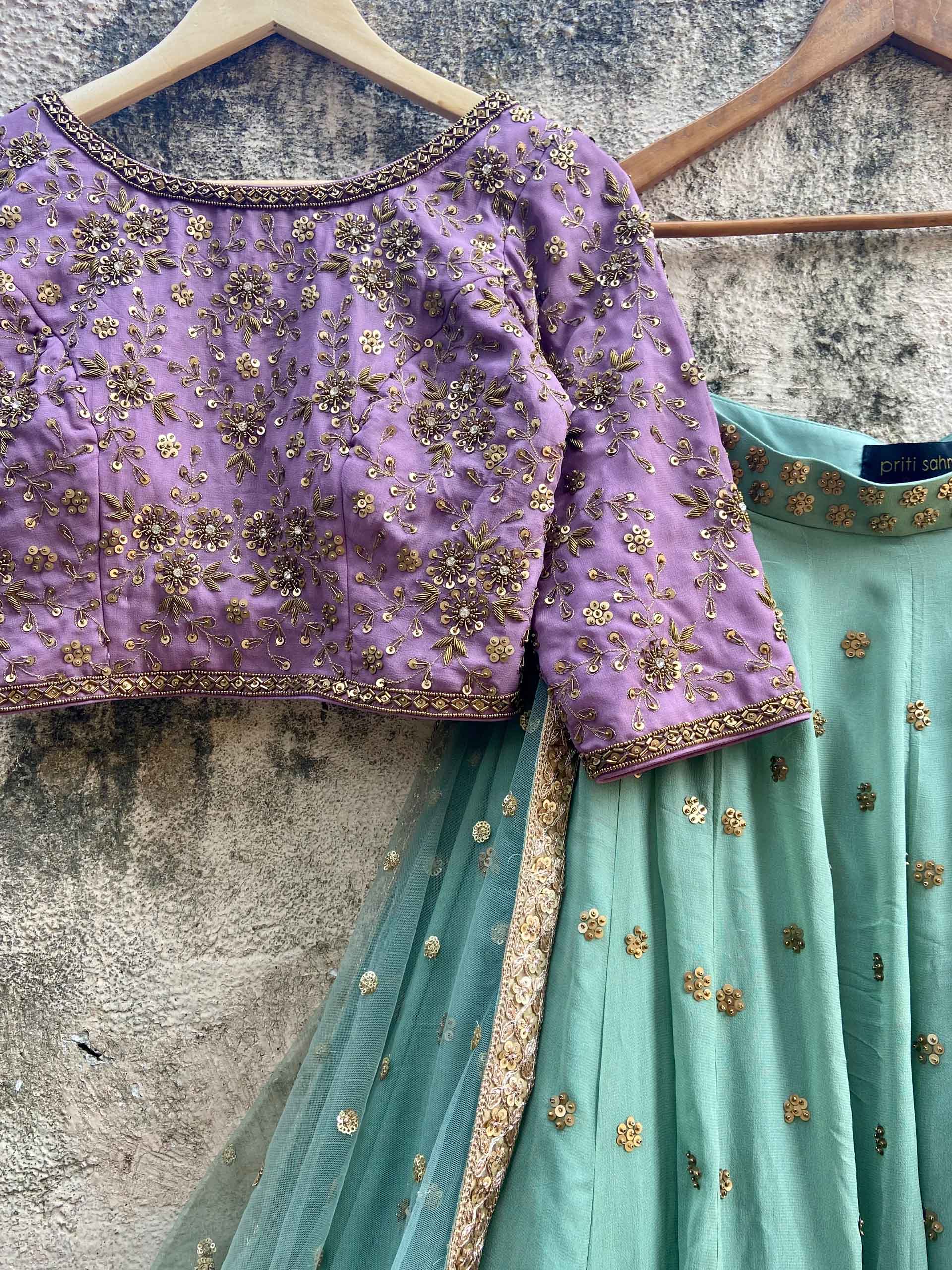 Sage Green and Mauve Lehenga Set image 1
