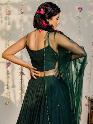 Bottle Green High-Low Lehenga Set image 6
