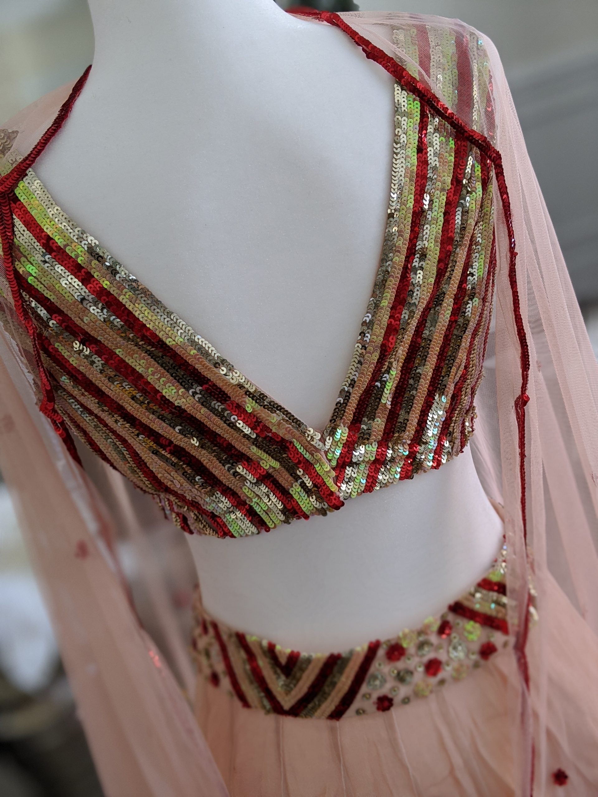Peach Embroidered Lehenga Set image 4