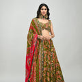 Olive Highlighted Lehenga Paired With Badla Embroidered Olive Blouse and  Dual Print Highlighted Dupatta image 0