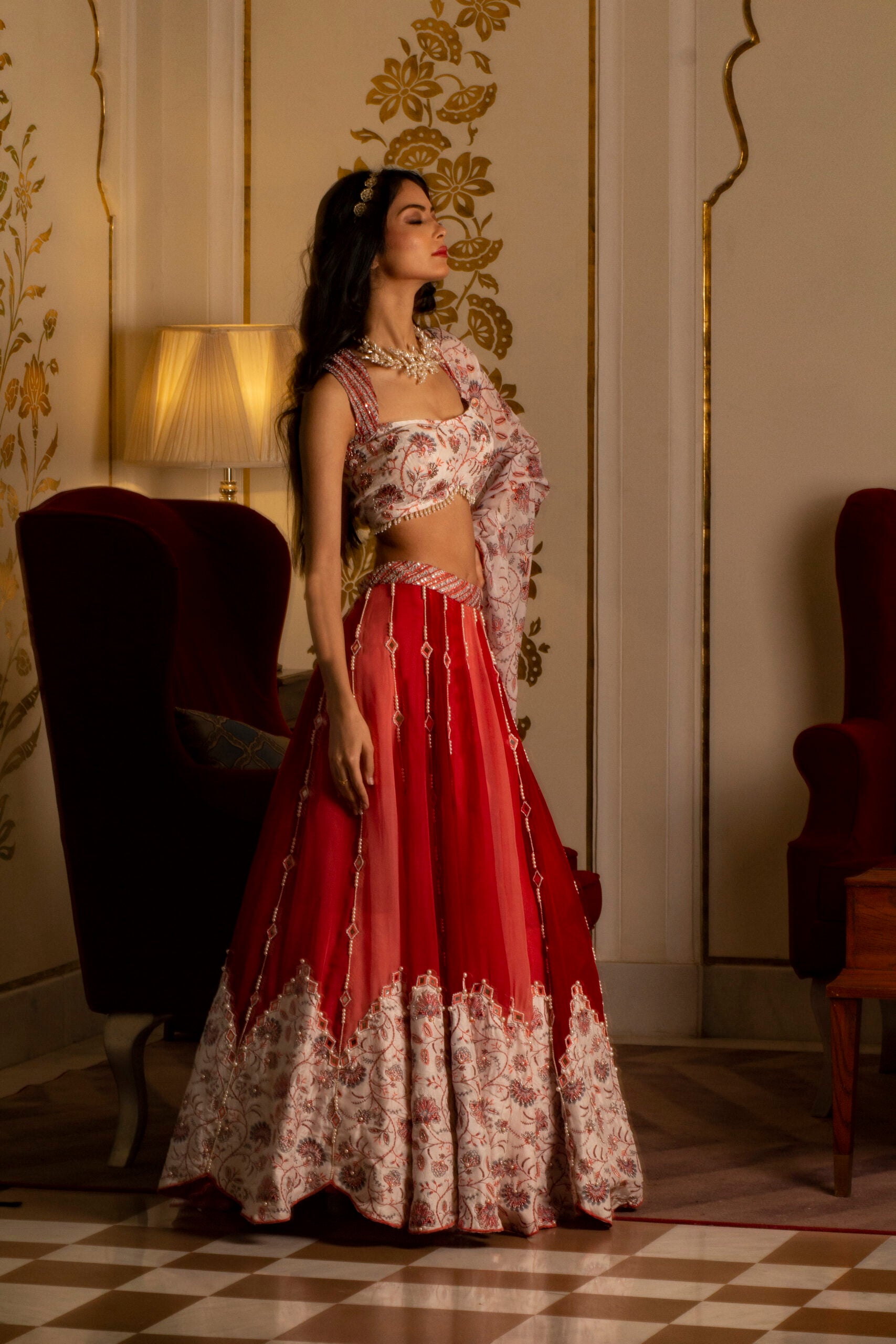 Multi-Coloured Organza Lehenga Set - Custom image